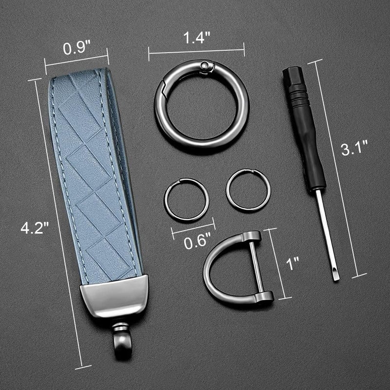 STACCTE Store Car Keys Keychain, Leather Key Chain, Universal Decorative Car Key Holder, Anti-lost D-ring, 360 Degree Rotatable Key Fob Keychain, Keychain for Men and Women(Blue) - Image 4